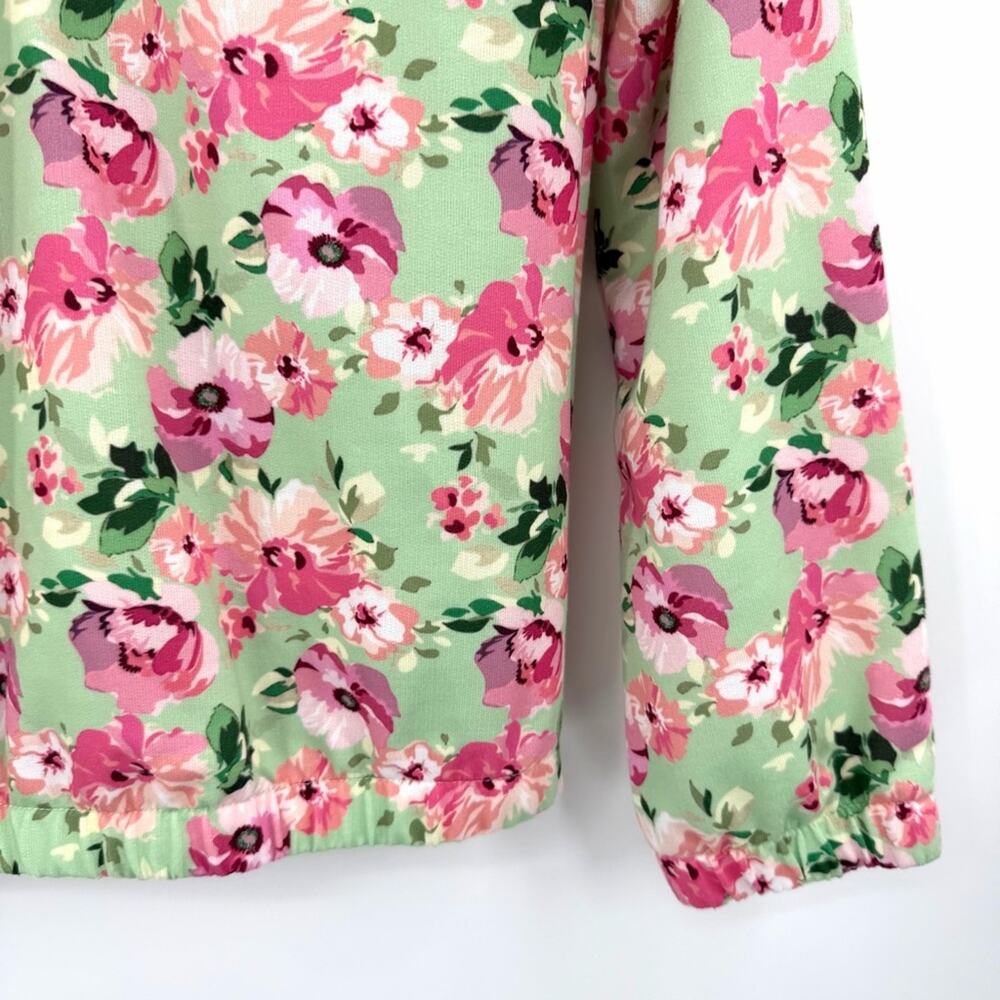 AND Kids Floral Quarter Zip-Up Sweatshirt in Pink Green Size 13-14 - Picture 3 of 5